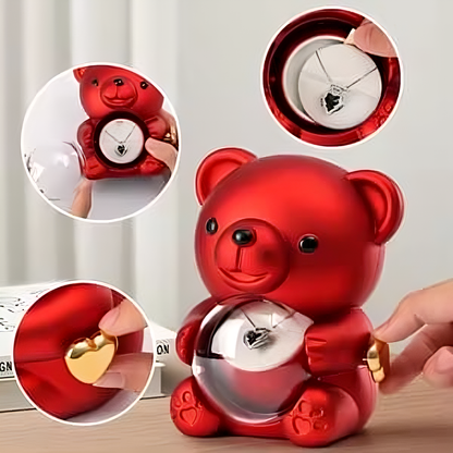 “Guardían de Recuerdos” Oso joyero con rosa y dijes